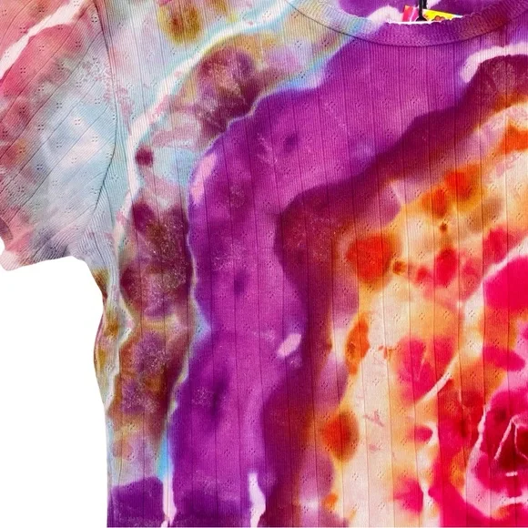 Handmade Geode Tie Dye Tee Womens Size Small Baby Tshirt Colorful Upcycled Multi - Picture 4 of 10